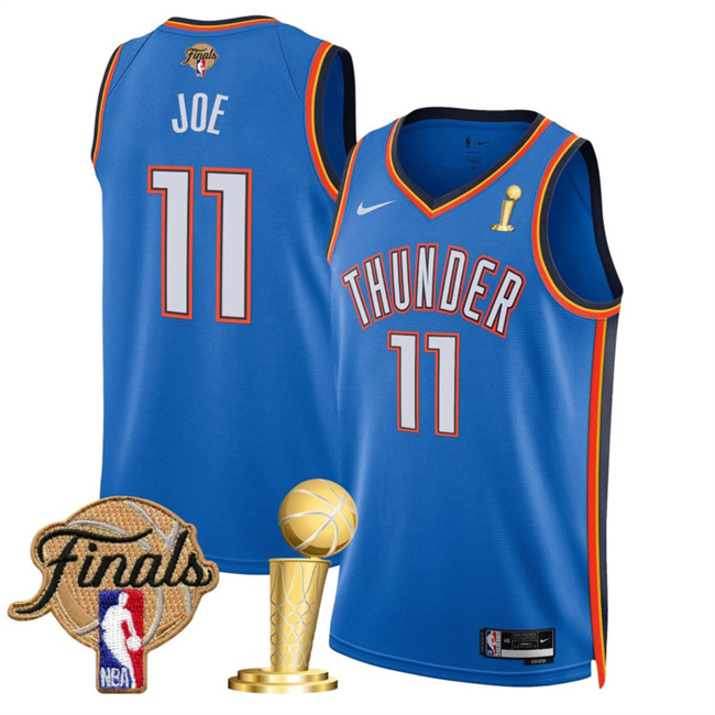Men's Oklahoma City Thunder #11 Isaiah Joe Blue 2025 Finals Patch And Finals Champions Patch Icon Edition Stitched Basketball Jersey